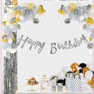 kaligrafi banner happy birthday gümüş,party mall