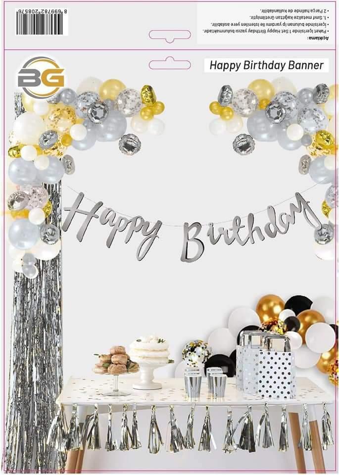 Kaligrafi Banner Happy Birthday Gümüş kaligrafi banner happy birthday gümüş,party mall