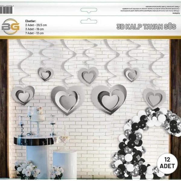 3D Kalp Sarkık 12 li,toptan parti malzemeleri,party mall
