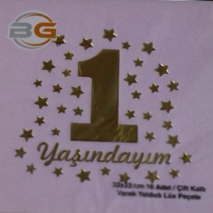 Yaldızlı 1 Yaş Pembe Peçete,toptan parti malzemeleri,party mall
