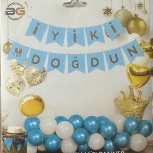 İyiki Doğdun Mavi Üzeri Gold Yazılı Lüx Banner,toptan parti malzemeleri,party mall