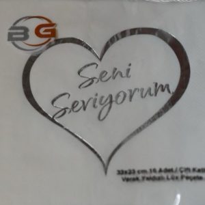 Yaldızlı Seni Seviyorum Gümüş Peçete,toptan parti malzemeleri,party mall