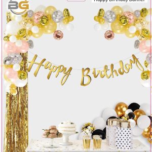 kaligrafi banner happy birthday gold,party mall