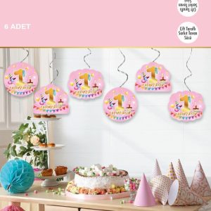 6'lı sarkı 1 yaş pembe,toptan parti malzemeleri,party mall