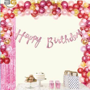 kaligrafi banner happy birthday pembe,party mall