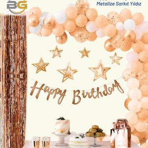 kaligrafi banner happy birthday bakır yıldızlı,party mall