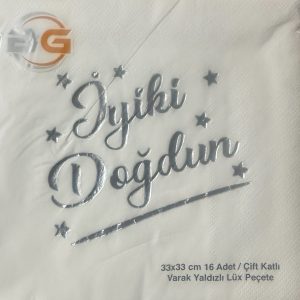 Yaldızlı Beyaz Üzeri Gümüş İyi ki Doğdun Peçete,toptan parti malzemeleri,party mall
