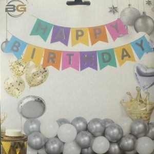 Makaron Renklerde Gümüş Yazı Happy Bırthday Lüx Banner,toptan parti malzemeleri,party mall