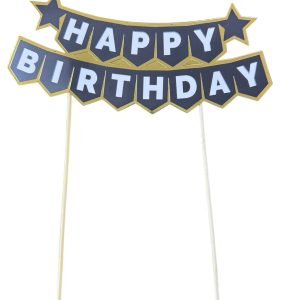 pasta üstü banner happy birthday siyah gold,party mall