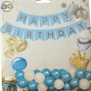 Happy Birthday Mavi Üzeri Gümüş Yazılı Lüx Banner,toptan parti malzemeleri,party mall
