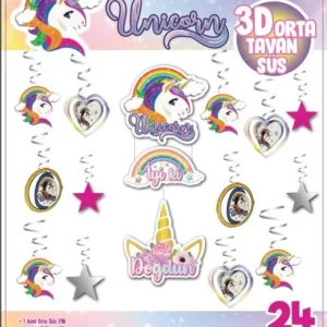 3 d tavan süsü 24 lü unicorn,toptan parti süs,party mall