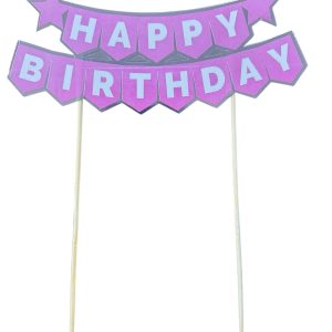 pasta üstü banner happy birthday pembe gümüş,party mall