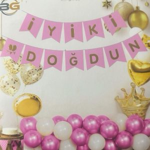 İyiki Doğdun Pembe Gold Yazılı Lüx Banner,toptan parti malzemeleri,party mall