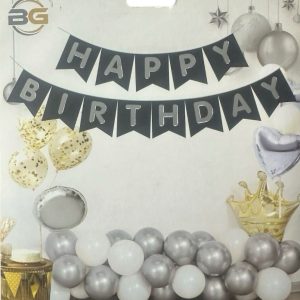Happy Birthday Siyah Üzeri Gümüş Yazılı Lüx Banner,toptan parti malzemeleri,party mall