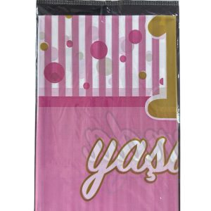 1 yaş pembe baskılı masa örtüsü,toptan parti süs,party mall