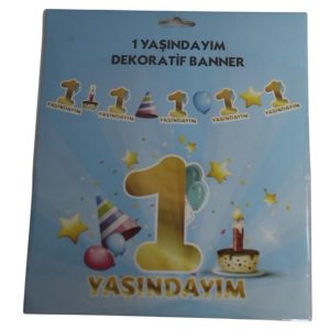 dekoratif banner 1 yaş mavi,party mall