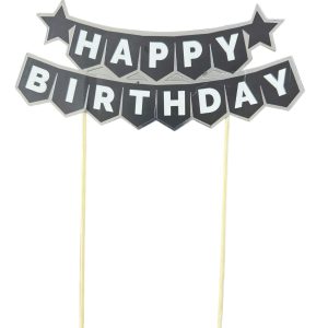 siyah pasta üstü banner happy birthday,toptan parti süs,party mall