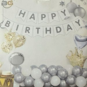 Happy Birthday Beyaz Üzeri Gümüş Yazılı Lüx Banner,toptan parti malzemeleri,party mall