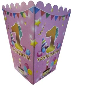 1 yaşındayım pembe mısır kutusu,toptan parti malzemeleri,party mall