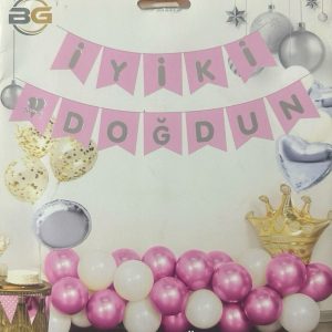 İyiki Doğdun Pembe Gümüş Yazılı Lüx Banner,toptan parti malzemeleri,party mall