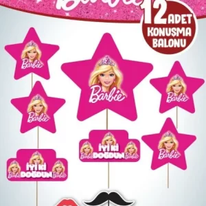 12 li konuşma balonu barbie,toptan parti süs,party mall