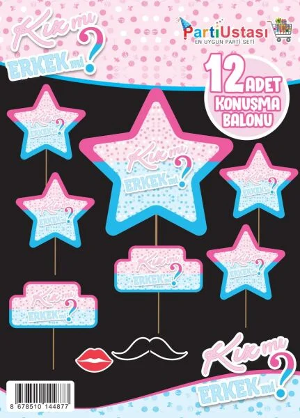 12 li konuşma balonu kız mı erkek mi,toptan parti süs,party mall