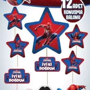12 Li konuşma balonu spiderman,toptan parti süs,party mall