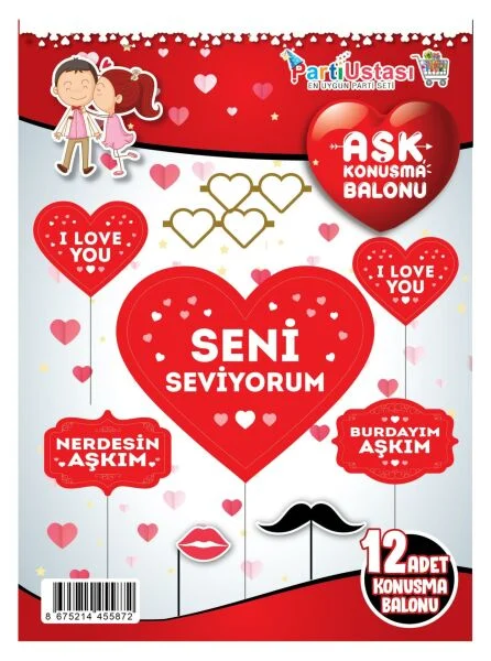 12 li konuşma balonu seni seviyorum,toptan parti süs,party mall