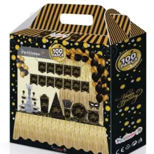 parti seti happy birthday siyah gold,party mall