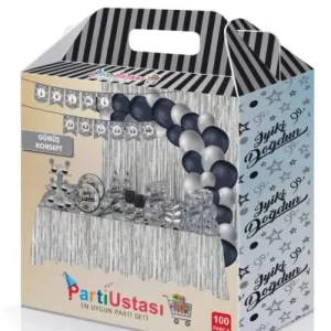 parti seti iyi ki doğdun siyah gümüş,party mall