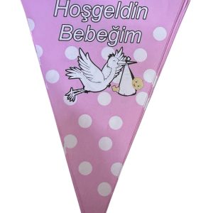 üçgen flama hoşgeldin bebeğim pembe,party mall,toptan parti süs