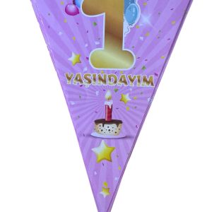 Üçgen Flama 1 Yaşındayım Pembe,pembe flama,party mall,toptan parti süs