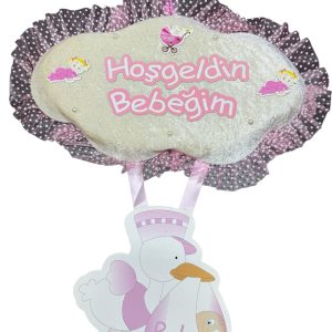 hoş geldin bebeğim pembe kapı süsü,toptan parti süs,party concept